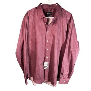 Awearness Kenneth Cole Mens XL Slim Fit Non-Iron Dress Shirt Burgundy Geometric